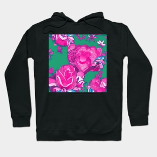 Retro pink and green abstract florals Hoodie